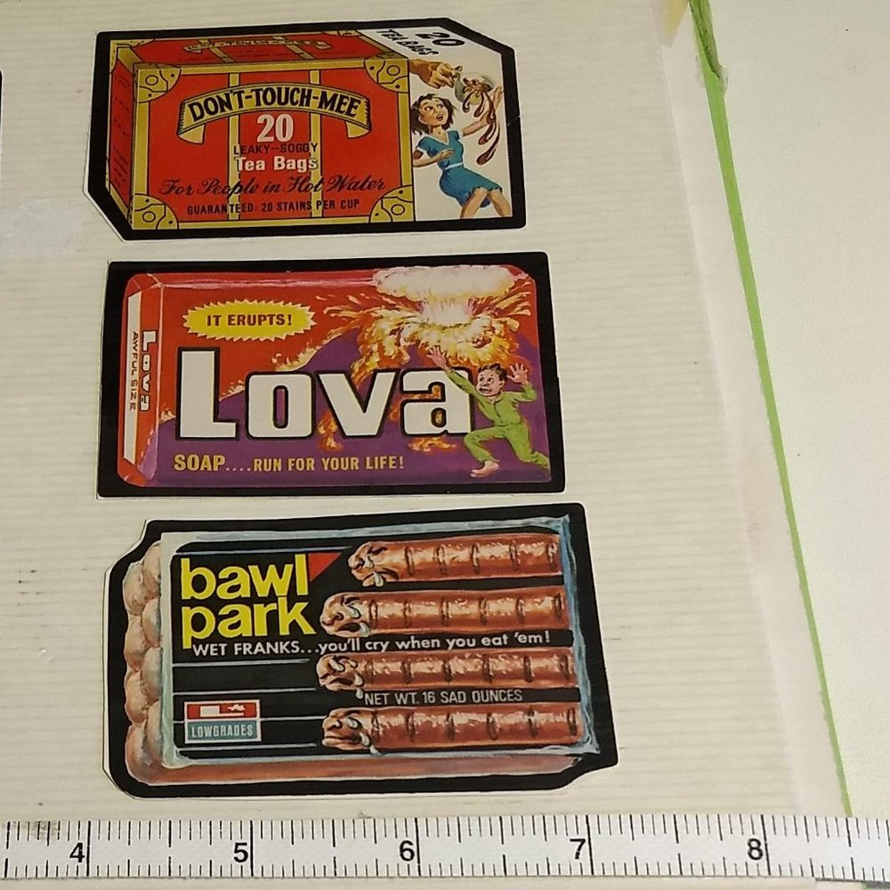 3/$25 Vintage 70s Wacky Pack rude funny large stickers x3